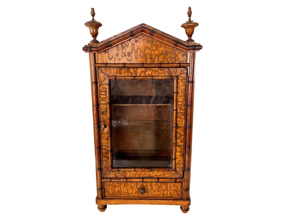 Antique French Burr Walnut Wood Faux Bamboo Wooden Cabinet Case Display Ornament Storage Box Stand Container Decor c1880-1900’s / EVE