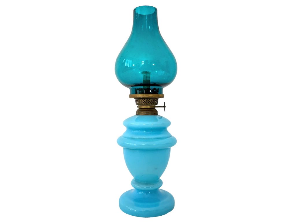 Vintage French Blue Milk Glass Brass Oil Paraffin Lamp Light Lighting Display circa 1930-40’s / EVE