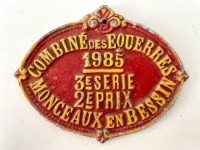 Vintage French Agriculture Farming Combine Des Eouerres 2nd Prize Shield Plaque metal prize trophy prize wall decor display circa 1985 / EVE