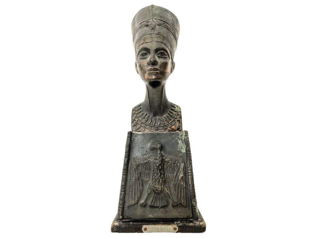 Vintage Egyptian Queen Nefertiti Pharaoh Metal Wood Figurine Ornament Head Bust Gift Display circa 1950-60’s / EVE