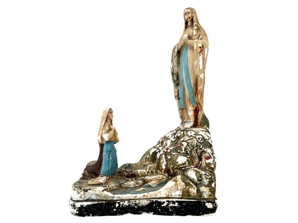Vintage French Mary Jesus On The Mount Painted Plaster Ornament Statue Display Religious Icon circa 1920-30’s / EVE