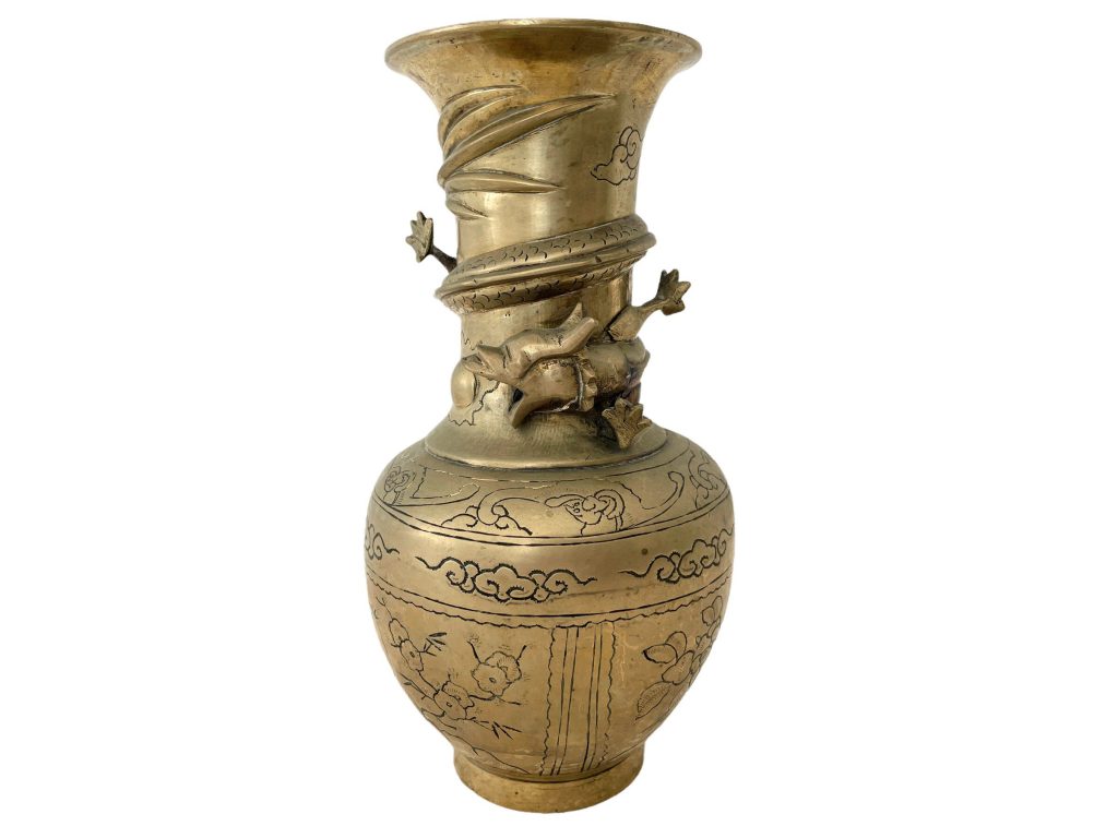 Vintage Chinese Brass Pot Vase Bowl Planter With Dragon Decor Storage Display Ornament Asian Gold c1970's / EVE