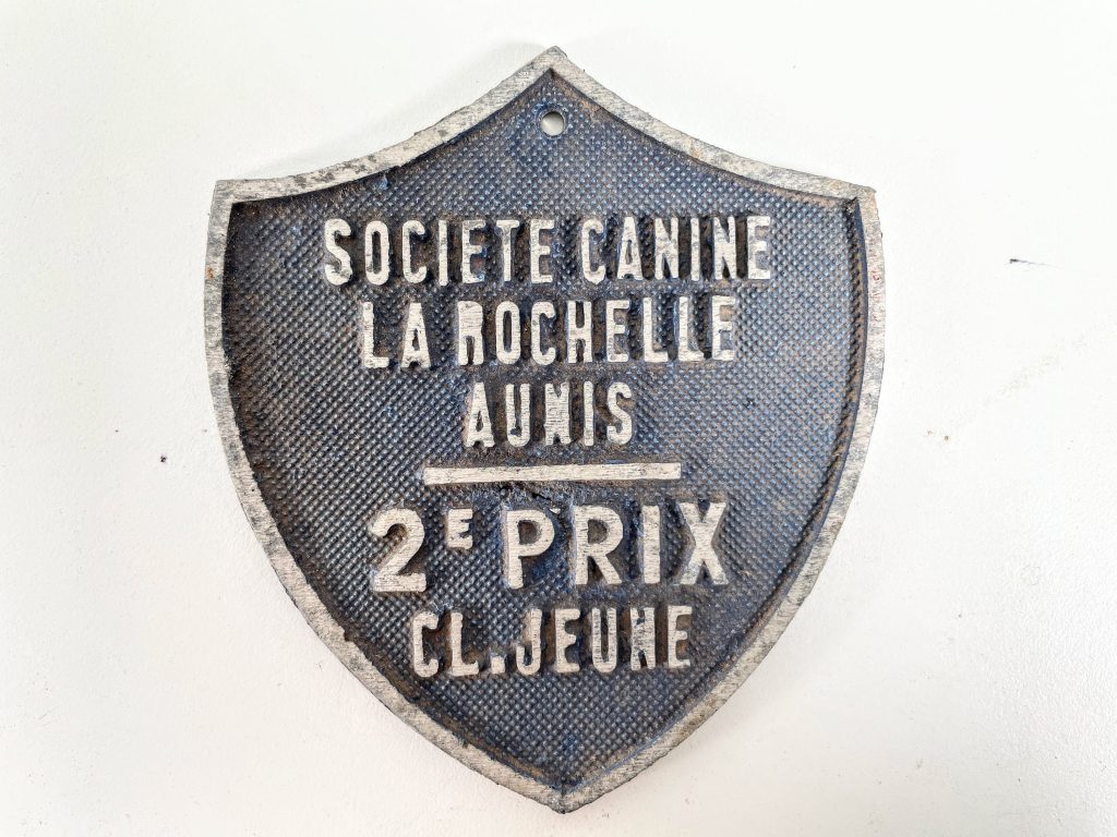 Vintage French Dog Show La Rochelle Aunis Prize Club Shield Plaque metal prize trophy prize wall decor display c1980-90’s / EVE