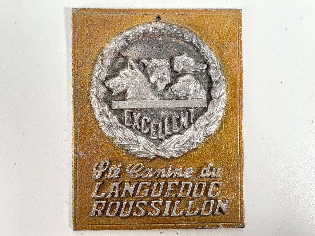 Vintage French Dog Show Languedoc Roussillon Excellent Prize Club Shield Plaque metal prize trophy prize wall decor display c1980-90’s / EVE