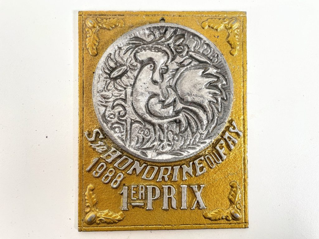 Vintage French Bird Poultry Pet Show Chicken 1st Prize Caen Shield Plaque metal trophy prize wall decor display circa 1988 / EVE