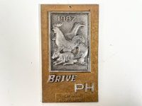 Vintage French Bird Pigeon Poultry Pet Show Chicken Brive Prize Shield Plaque metal trophy prize wall decor display c1987 / EVE