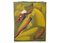 Vintage French Melon Man Green Painting Acrylic Paint Casinir On Canvas c1970-80's / EVE