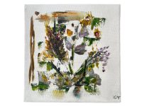 Vintage French Abstract Still Life Flowers Oil Painting On Canvas Signed AMF circa 1990's / EVE