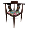 Antique English Corner Chair Inlaid Walnut Newly Upholstered Flamingo Material Wooden Brown Wood Work Rest Seating c1910's / EVE