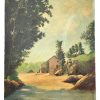 Vintage French Country House Lodge House Dog Hunter Acrylic Painting On Canvas Wall Decor Louis EM Giroux circa 1960's / EVE