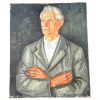 Vintage French Zagury Thomas Portrait Painting Of French Man In Grey Suit Acrylic On Canvas c1958 / EVE