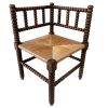 Vintage French Brown Wood Wooden Woven Strung Corner Chair Stool Display Stand circa 1940-50's / EVE