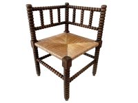 Vintage French Brown Wood Wooden Woven Strung Corner Chair Stool Display Stand circa 1940-50's / EVE