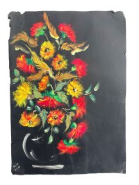 Vintage French Flowers Flower Head Acrylic Painting On Canvas circa 1980’s