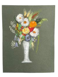 Vintage French Acrylic Painting Of Flowers On Paper Naive Style Wall Decor By Josiane Pasquier c1960's / EVE