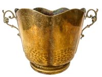 Antique French Villedieu Brass Handled Metal Planter Plant Pot Or Champagne Wine Ice Bucket Cooler Display Stand Vase c1920-30's / EVE