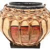 Vintage Thai Wood Painted Storage Display Pot Jar Container With Woven Surround Thai Script circa 1980-90's / EVE