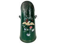 Vintage French Galvanized Flower Decorated Painted Coal Shuttle bucket fireplace fire log open barge art circa 1930-40's / EVE