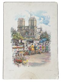 Vintage French Watercolour Painting Paris Street Market Art Notre Dame Wall Decor c1970-80's / EVE