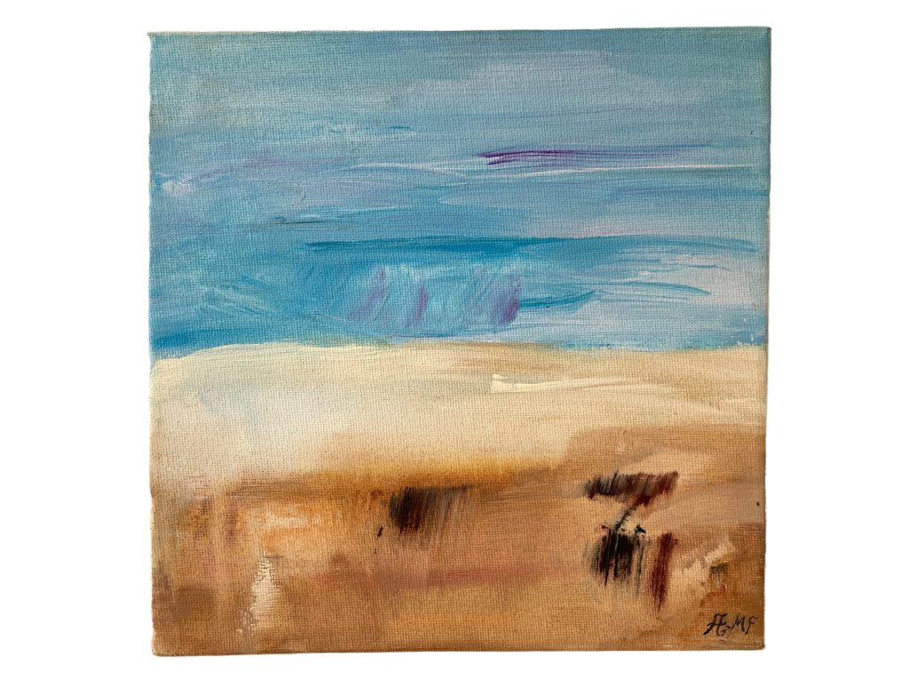 Vintage French Sea Beach Seaside Abstract Acrylic Painting On Canvas Wall Decor Signed AMF c1980-90’s / EVE