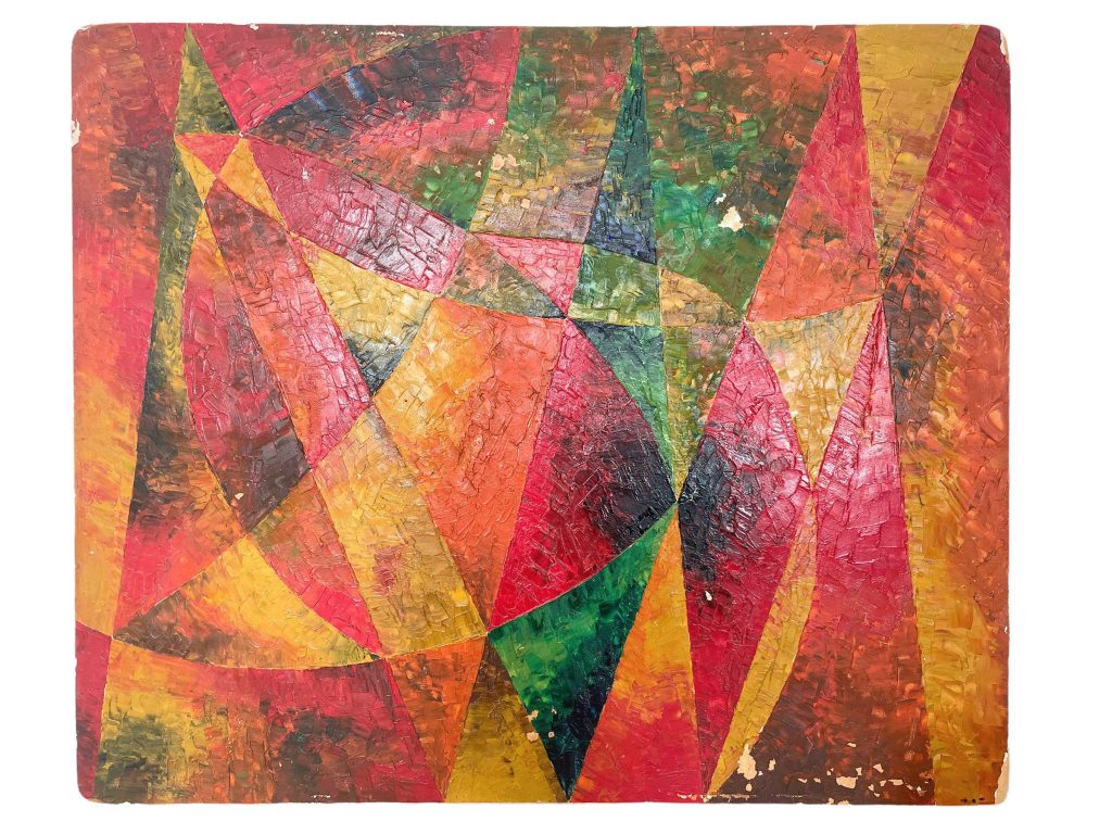 Vintage French Abstract Multicoloured Trippy Shape Oil Painting On Board circa 1950-60’s / EVE