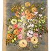 Vintage French Watercolour Painting Of Flowers On Notebook Cover Naive Style Signed Wall Decor Signed Josiane c1967 / EVE