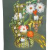 Vintage French Acrylic Painting Of Flowers On Grey Green Paper Naive Style Wall Decor Signed Josiane Pasquier c1965 / EVE