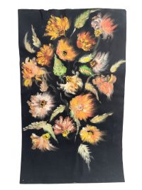 Vintage French Acrylic Painting Of Flowers On Black Paper Naive Style Wall Decor Signed Josiane Pasquier c1968 / EVE