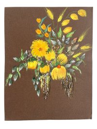 Vintage French Double Sided Acrylic Painting Of Flowers On Paper Naive Style Wall Decor By Josiane Pasquier c1962 / EVE