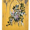 Vintage French Acrylic Painting Of Flowers On Paper Naive Style Wall Decor By Josiane Pasquier c1960-70's / EVE