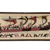 Vintage French Framed Cross Stitch Bayeux Tapestry Reproduction Wall Hanging Picture Norman Ships c1960-70's / EVE