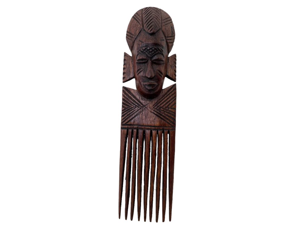 Vintage African Comb Afro Pick Head Wood Hair Sculpture Carving Tribal Art Decor Slide Head Jewellery Accessories c1980-90’s / EVE