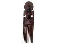 Vintage African Comb Afro Pick Head Wood Hair Sculpture Carving Tribal Art Decor Slide Head Jewellery Accessories c1980-90's / EVE