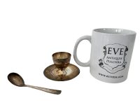 Alternative view of Vintage French Small Metal Egg Cup Saucer Spoon Tarnish Patina circa 1930-40's / EVE