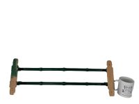 Alternative view of Vintage French Brown Green Wood Wooden towel dish cloth rail rack hanger bathroom kitchen hanger dryer airer handle circa 1960-70's / EVE