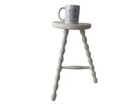 Alternative view of Vintage French Wooden White Medium Milking Stool Chair Seat Kitchen Table Farm Footrest Bobbin Leg Stand Display Step c1970-80's / EVE