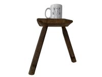 Alternative view of Milking Stool Vintage French Traditional Farmhouse Wooden Chunky Side Table Stand Flower Pot Display Rustic Rural Worn circa 1930-40's / EVE