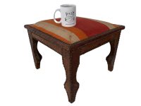 Alternative view of Padded Stool Vintage Moroccan Arabian Style Wooden Wood Small Chair Seat Square Rest Studs c1960-70's / EVE