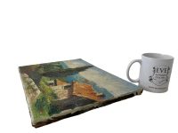 Alternative view of Vintage French Seaside Coastal Harbour Sea Boat House Seaside Oil Painting On Canvas Wall Decor circa 1950-60's / EVE