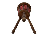 Alternative view of Knitting Basket Vintage French Bobbin Leg wooden sewing crocheting stand up basket stand holder bag circa 1940-50's / EVE