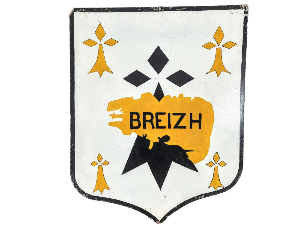 Vintage French Breizh Plaque Shield Coat Of Arms Crest Wooden Wood Sign Display circa 1980’s / EVE