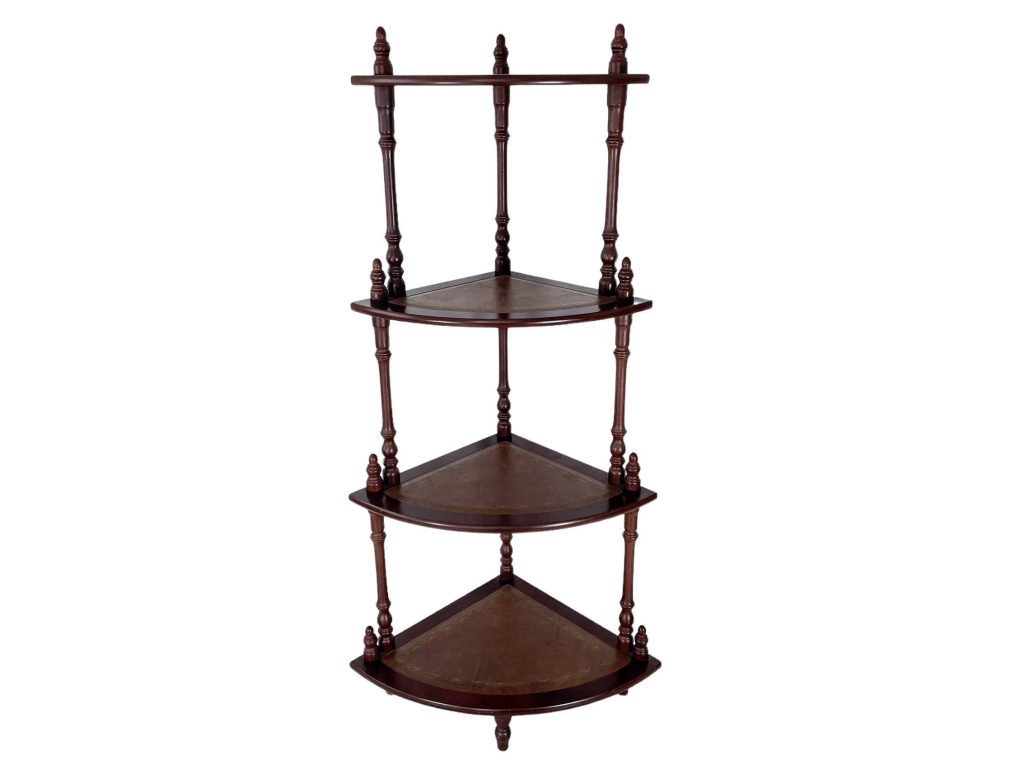 Vintage Asian Wooden Wood Stand Corner Shelf Leather Topped Standing Display Varnished Dark circa 1970-80's / EVE