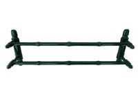 Vintage French Brown Green Wood Wooden towel dish cloth rail rack hanger bathroom kitchen hanger dryer airer handle circa 1960-70's / EVE