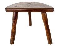 Vintage Stool French Small Wooden Wood Milking Chair Seat Kitchen Table Farm D Shaped Seat Plant Rest Stand Tabouret c1960-70's / EVE