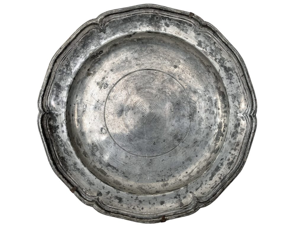 Antique French Pewter Grey Metal Circular Dinner Dish Plate Platter Decorative Table Wall circa 1880-1900’s / EVE