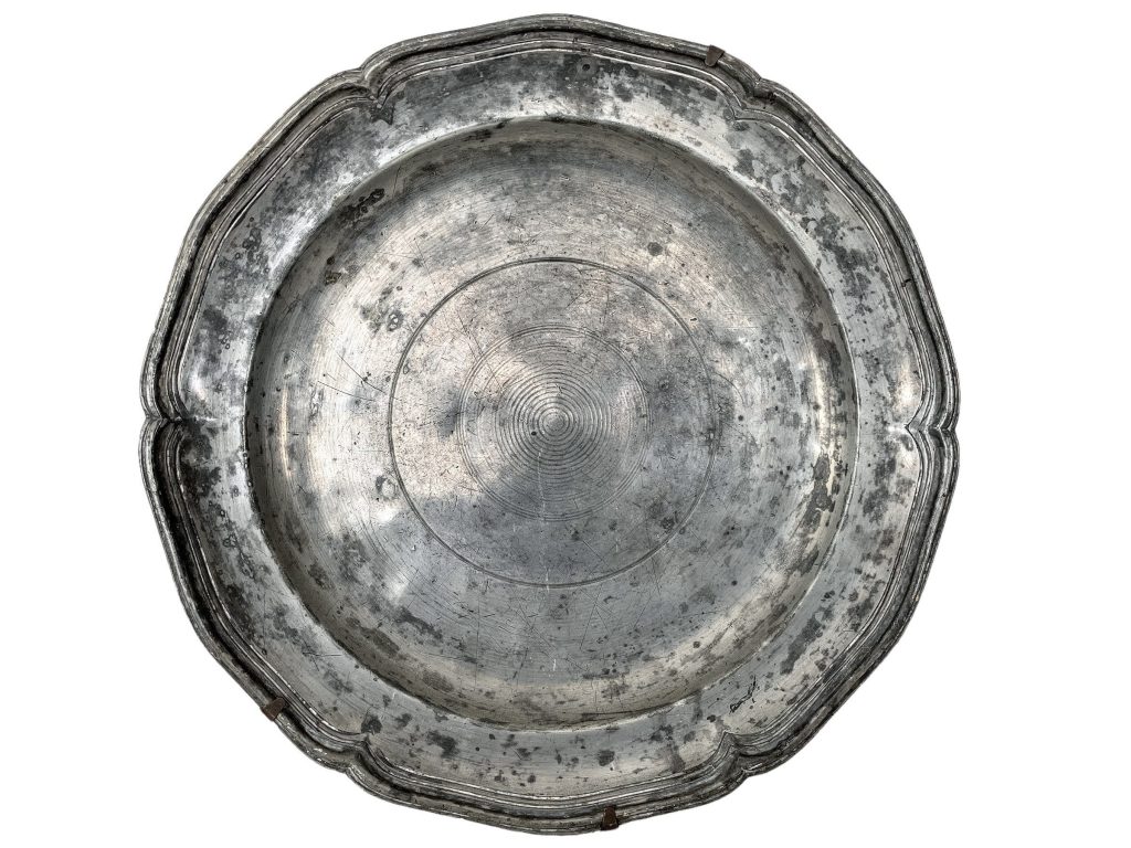 Antique French Pewter Grey Metal Circular Dinner Dish Plate Platter Decorative Table Wall circa 1880-1900's / EVE