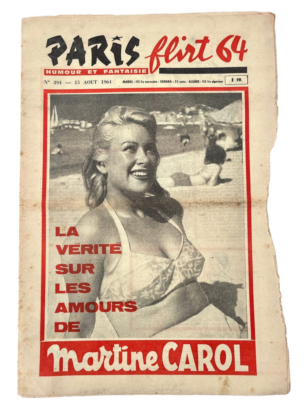 Vintage French Paris Flirt Number 394 15/8/1964 Adult Comic Newspaper Humour Fantasy Cartoons Romance Memorabilia Collector c1964-65 / EVE