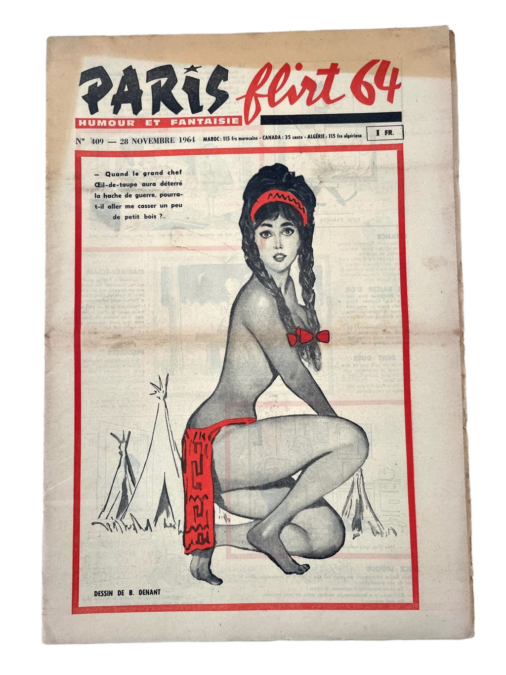 Vintage French Paris Flirt Number 409 28/11/1964 Adult Comic Newspaper Humour Fantasy Cartoons Romance Memorabilia Collector c1964-65 / EVE