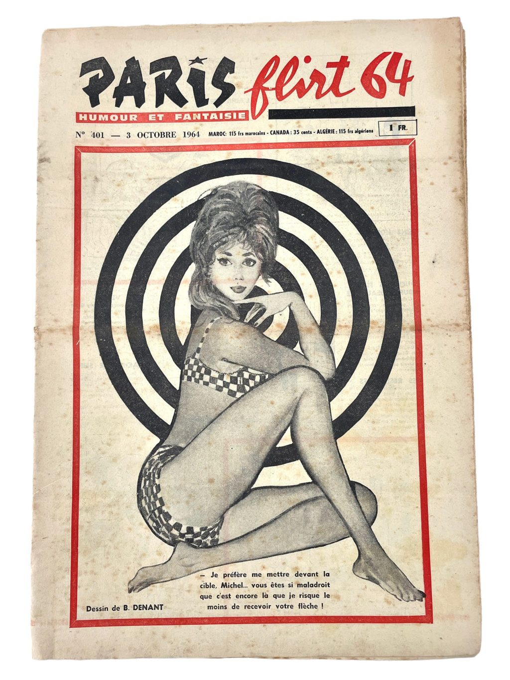 Vintage French Paris Flirt Number 401 3/10/1964 Adult Comic Newspaper Humour Fantasy Cartoons Romance Memorabilia Collector c1964-65 / EVE