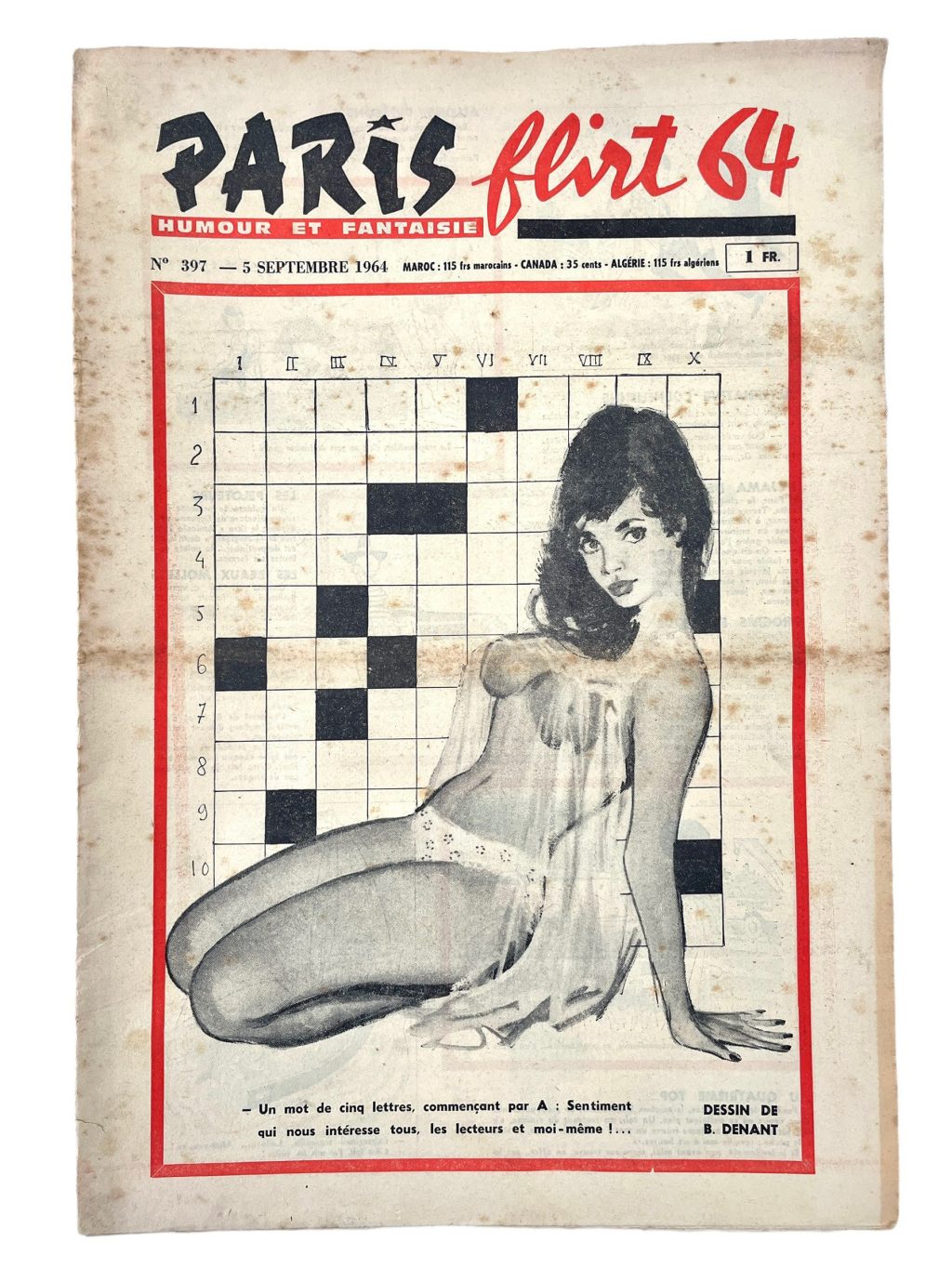 Vintage French Paris Flirt Number 397 5/9/1964 Adult Comic Newspaper Humour Fantasy Cartoons Romance Memorabilia Collector c1964-65 / EVE